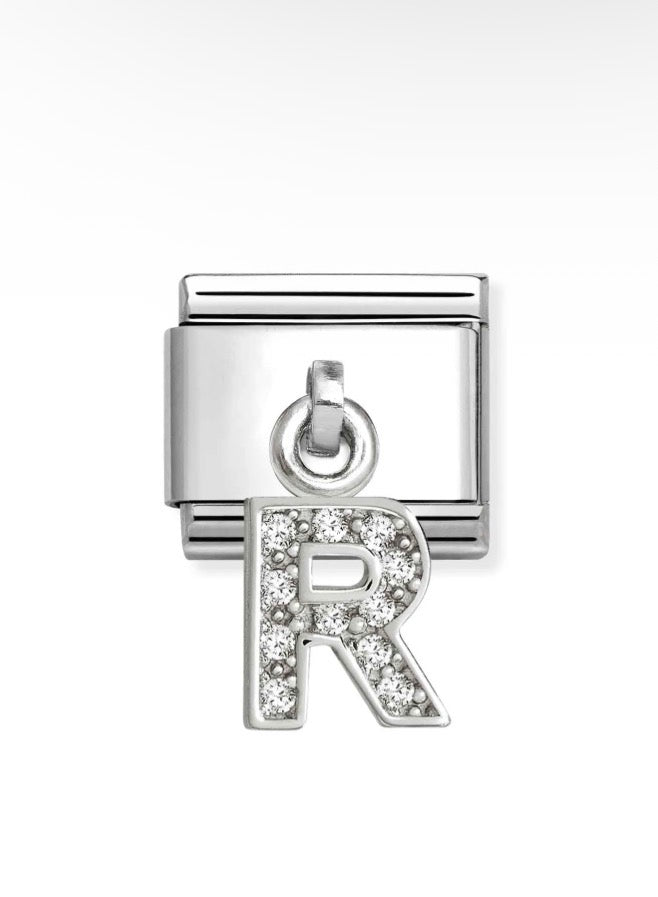 Composable Classic Link Letter R Pendant In Silver And Stones