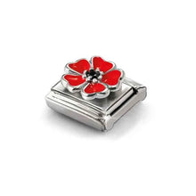 Load image into Gallery viewer, Composable Classic Link Red Flower With Black In Silver And Enamel
