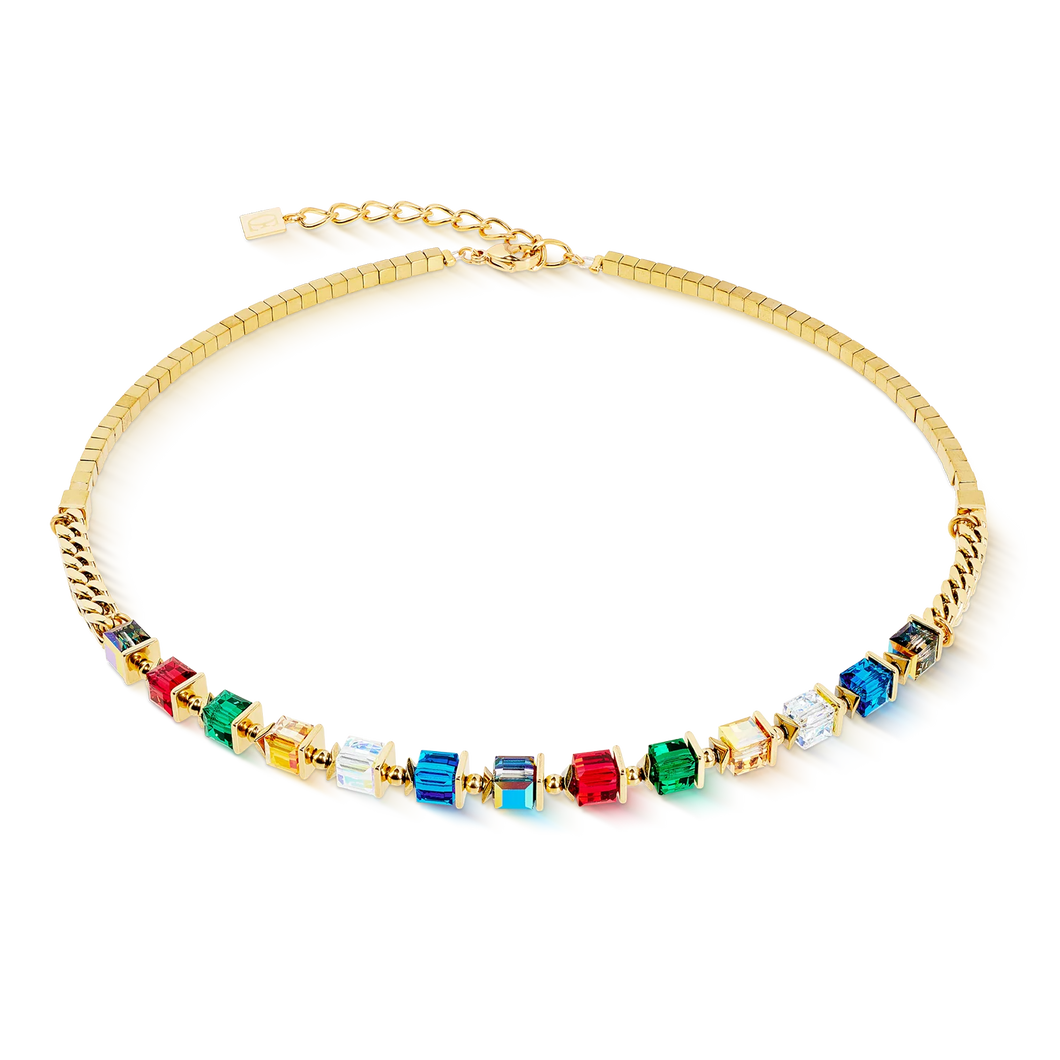 Necklace Sparkling Cubes Fusion Chain Gold-Multicolour