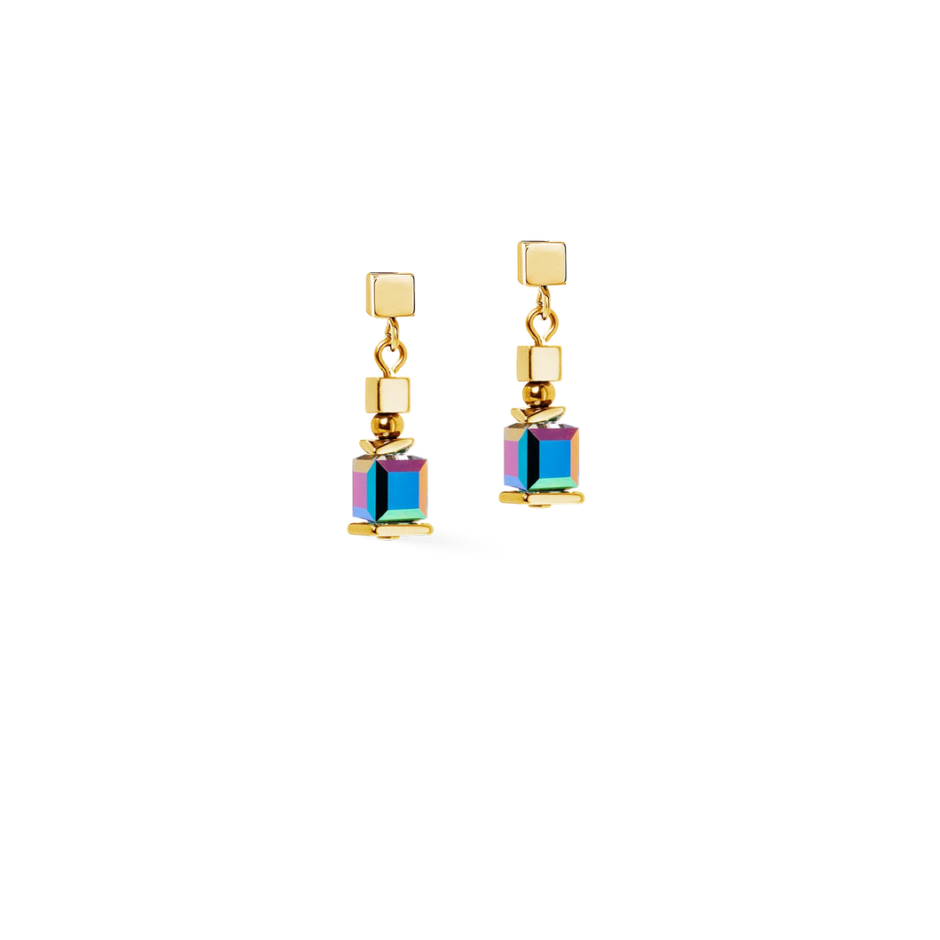 Earrings Sparkling Cubes Fusion Chain Gold-Multicolour