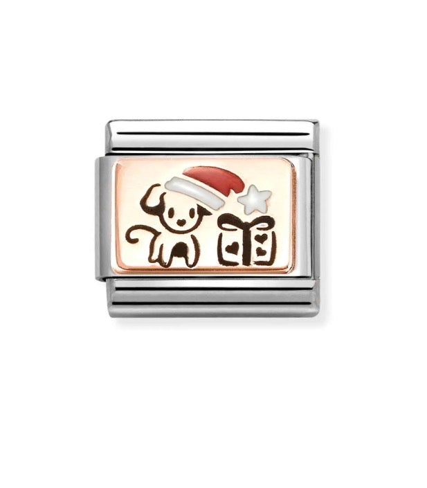 Composable Classic Link Puppy Santa Hat Bonded Rose Gold