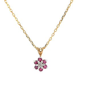 Ruby And Diamond Flower Cluster Pendant