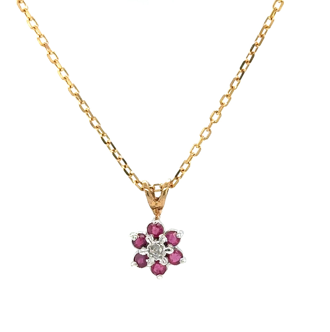 Ruby And Diamond Flower Cluster Pendant