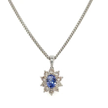 Load image into Gallery viewer, 9ct White Gold Oval 0.41ct Tanzanite And Diamond Pendant
