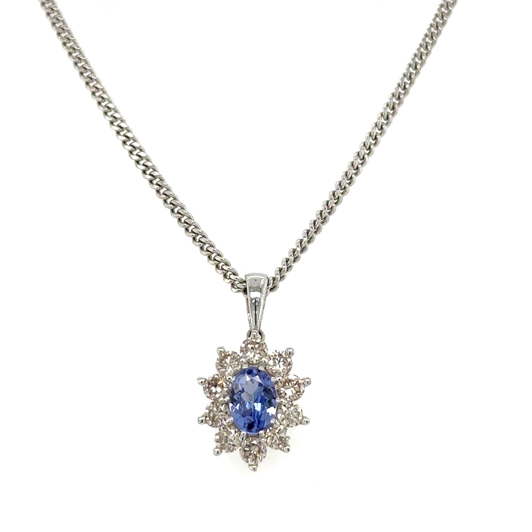 9ct White Gold Oval 0.41ct Tanzanite And Diamond Pendant