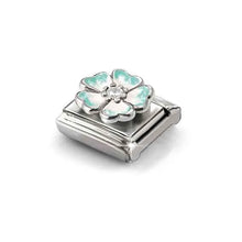 Load image into Gallery viewer, Composable Classic Link Green Shaded Flower White In Silver And Enamel
