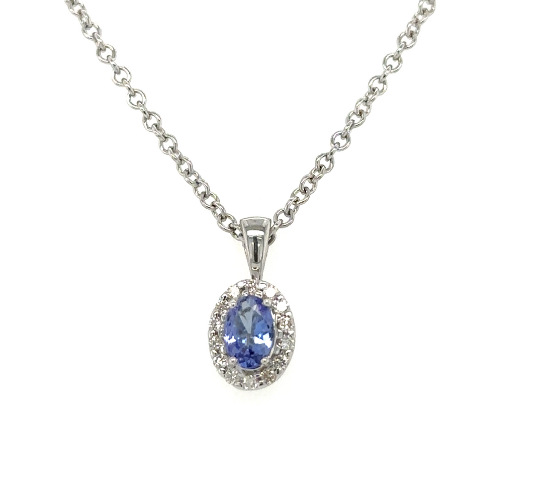 9ct White Gold Oval 0.42ct Tanzanite And Diamond Pendant