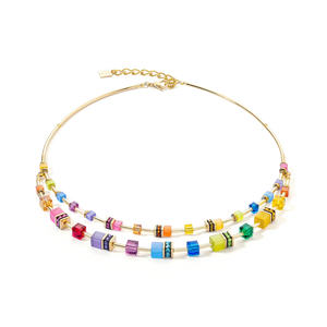 GeoCUBE® Iconic Layer Necklace Gold-Rainbow