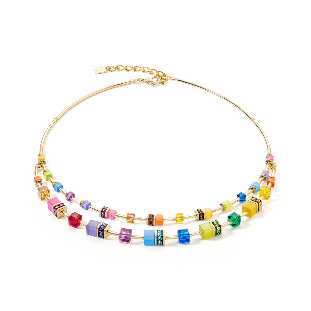 GeoCUBE® Iconic Layer Necklace Gold-Rainbow