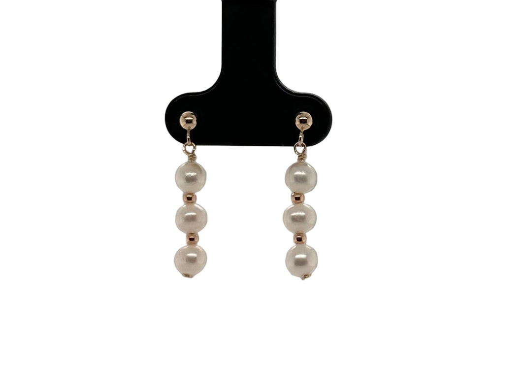 Freshwater Pearl And Gold Bead Drop Earrings