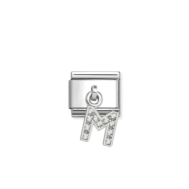 Composable Classic Link Letter M Pendant In Silver And Stones
