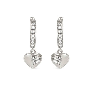 Petit Sparkle Hoop Earrings - Heart Silver