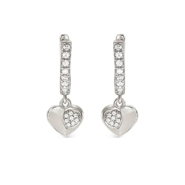 Petit Sparkle Hoop Earrings - Heart Silver