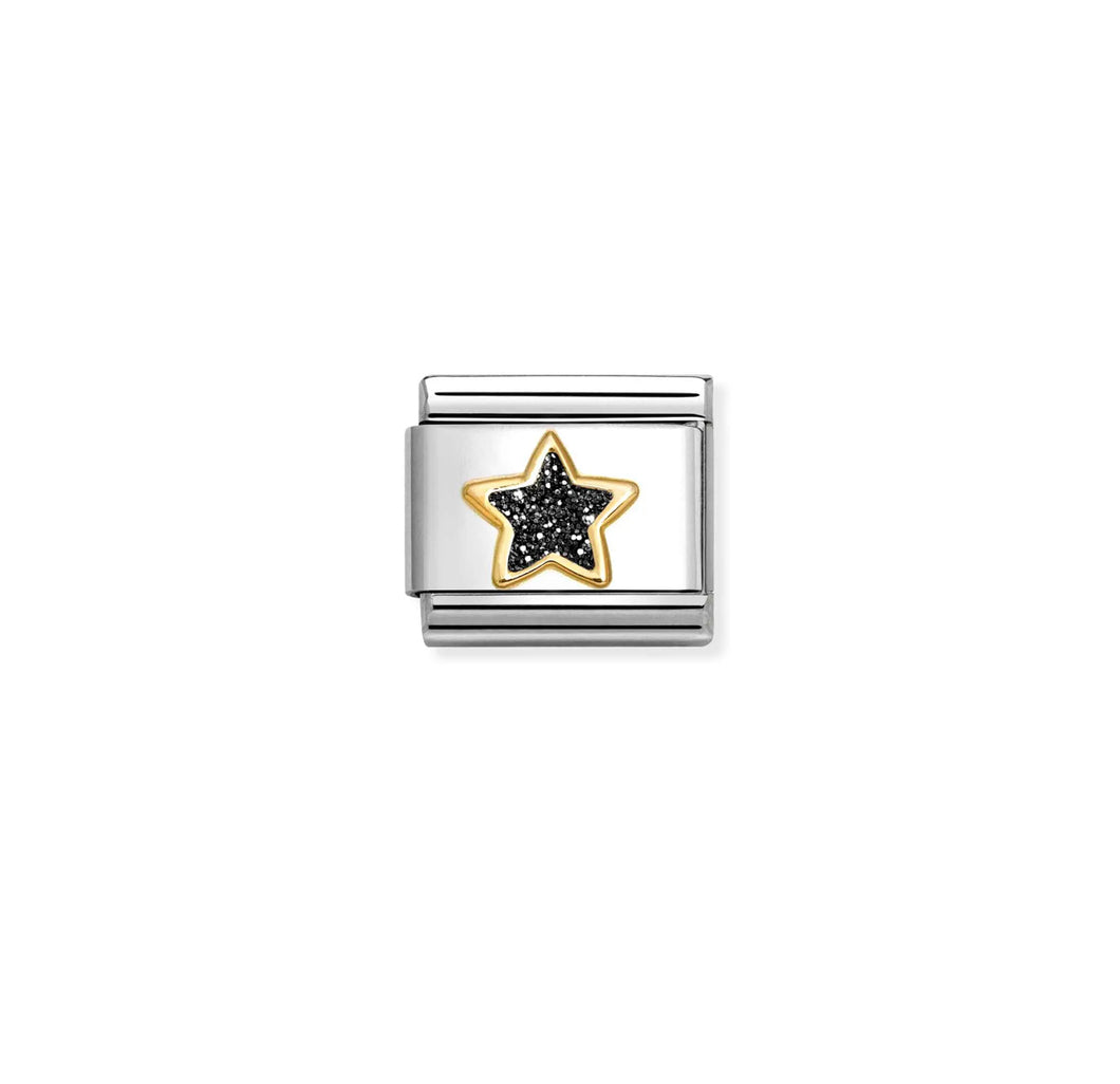 Composable Classic Link Bonded Yellow Gold And Enamel Black Glitter Star