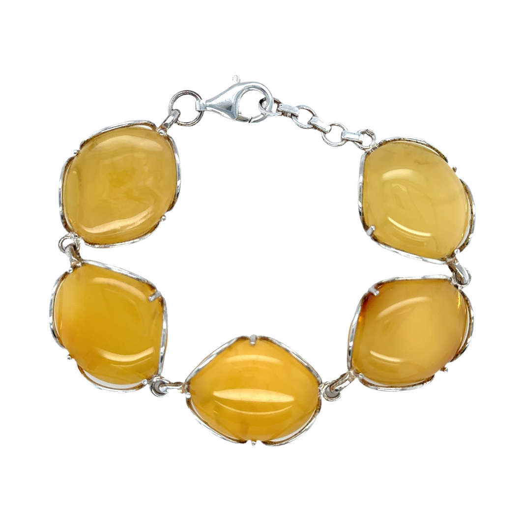 Sterling Silver Butterscotch Colour Amber Bracelet