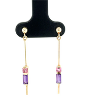 Load image into Gallery viewer, 9ct Yellow Gold Pink Tourmaline And Amethyst Earrings
