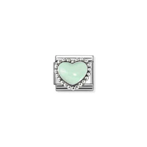 Composable Classic Link Pastel Green Raised Heart In Silver And Enamel