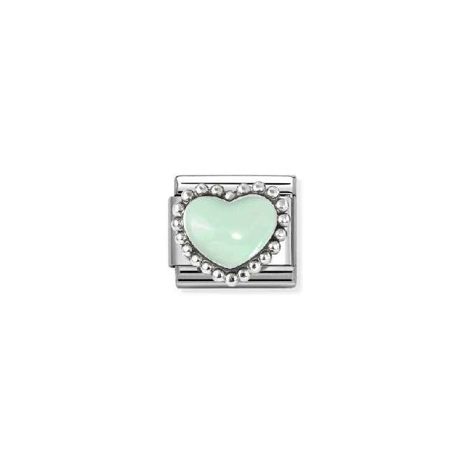 Composable Classic Link Pastel Green Raised Heart In Silver And Enamel