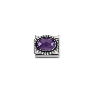 Composable Classic Link Oxidised Silver With Oval Faceted Purple Stone