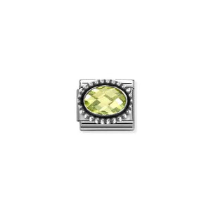 Composable Classic Link Oxidised Silver With Oval Faceted Green Stone