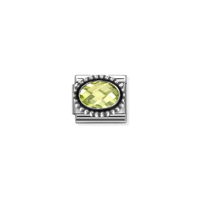 Composable Classic Link Oxidised Silver With Oval Faceted Green Stone
