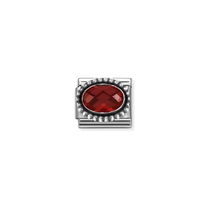 Composable Classic Link Oxidised Silver With Oval Faceted Red Stone