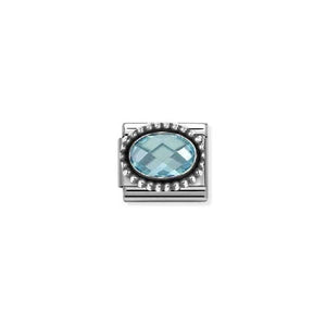 Composable Classic Link Oxidised Silver With Oval Faceted Light Blue Stone