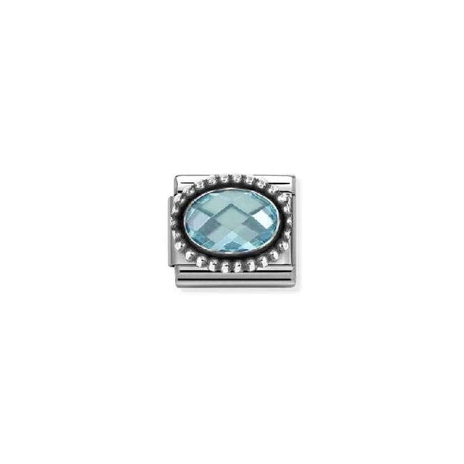 Composable Classic Link Oxidised Silver With Oval Faceted Light Blue Stone