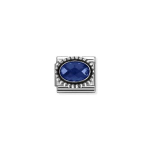 Composable Classic Link Oxidised Silver With Oval Faceted Blue Stone