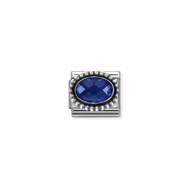 Composable Classic Link Oxidised Silver With Oval Faceted Blue Stone