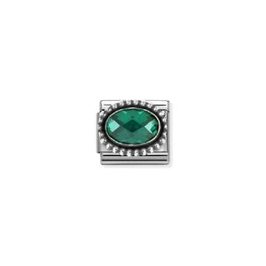 Composable Classic Link Oxidised Silver With Oval Faceted Emerald Green Coloured Stone