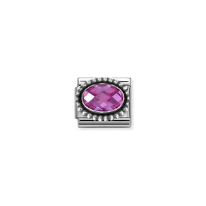 Composable Classic Link Oxidised Silver With Oval Faceted Fuchsia Coloured Stone