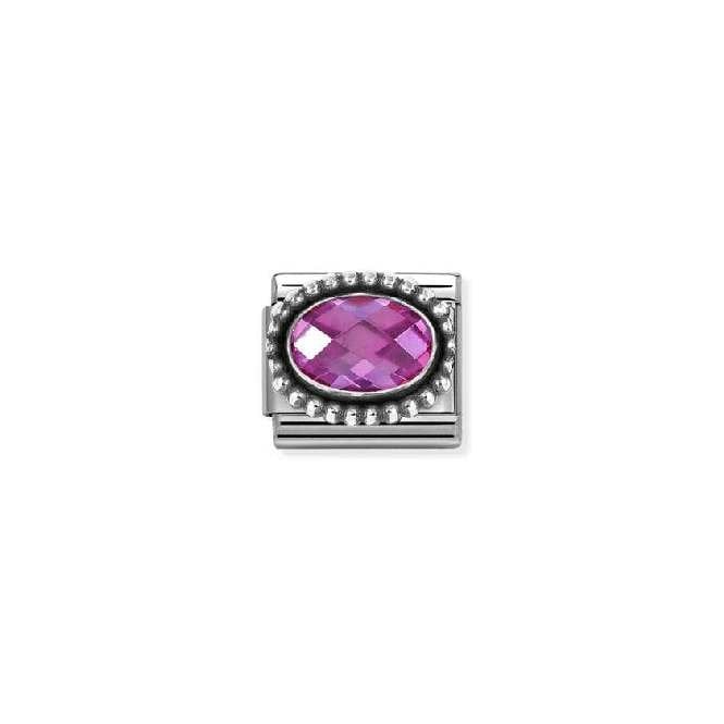 Composable Classic Link Oxidised Silver With Oval Faceted Fuchsia Coloured Stone