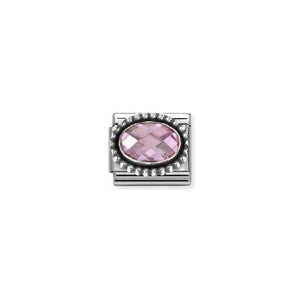 Composable Classic Link Oxidised Silver With Oval Faceted Pink Stone