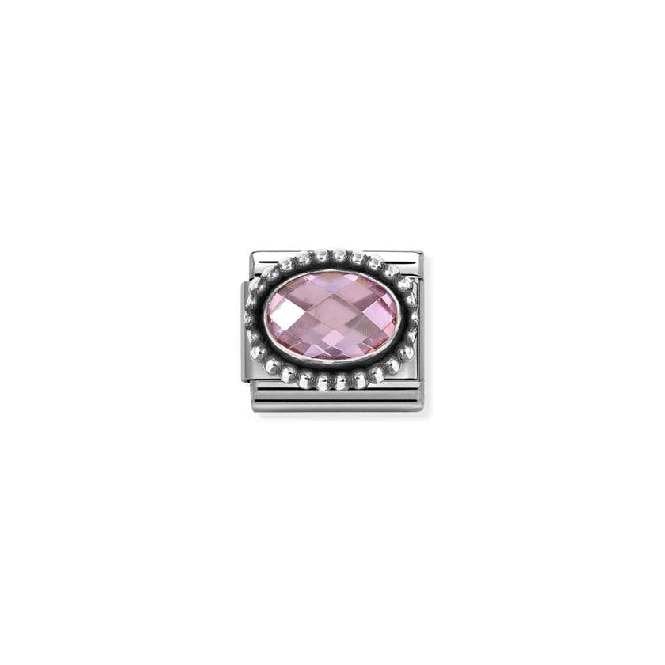 Composable Classic Link Oxidised Silver With Oval Faceted Pink Stone