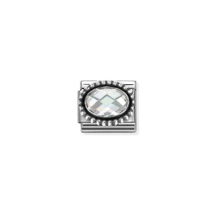 Composable Classic Link Oxidised Silver With Oval Faceted Clear Stone