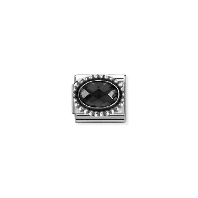Composable Classic Link Oxidised Silver With Oval Faceted Black Stone