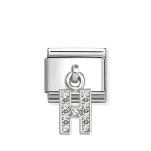 Composable Classic Link Letter H Pendant In Silver And Stones