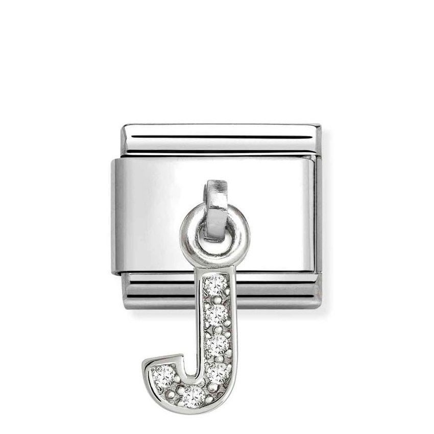 Composable Classic Link Letter J Pendant In Silver And Stones
