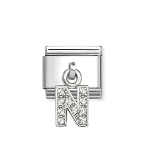 Composable Classic Link Letter N Pendant In Silver And Stones