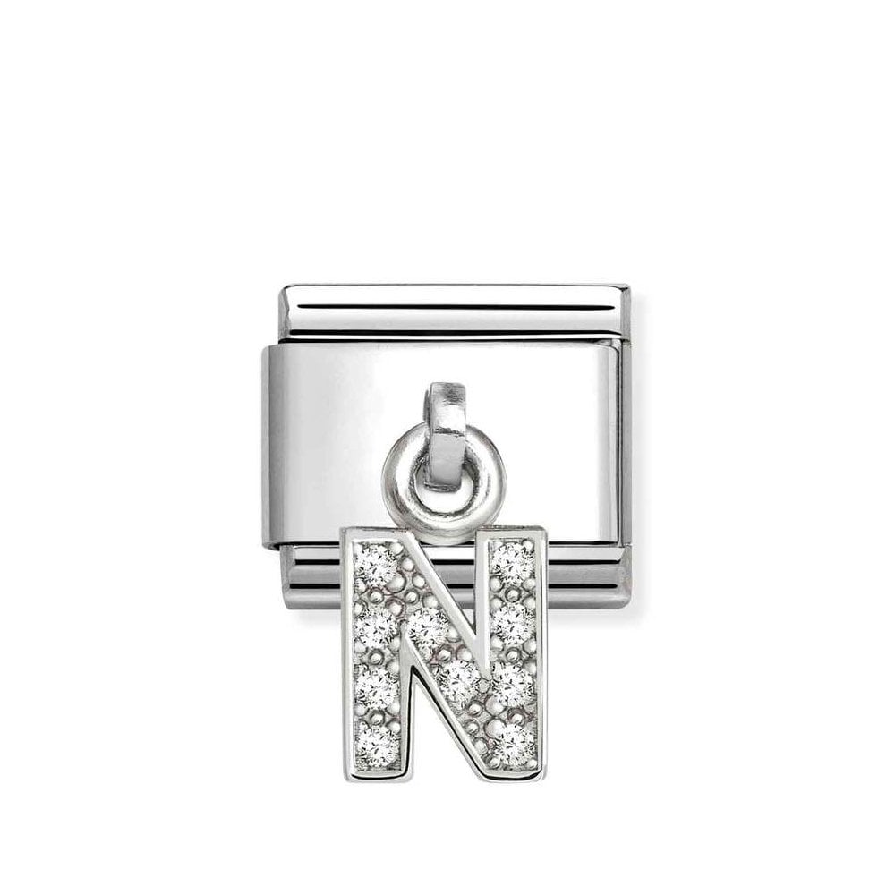 Composable Classic Link Letter N Pendant In Silver And Stones