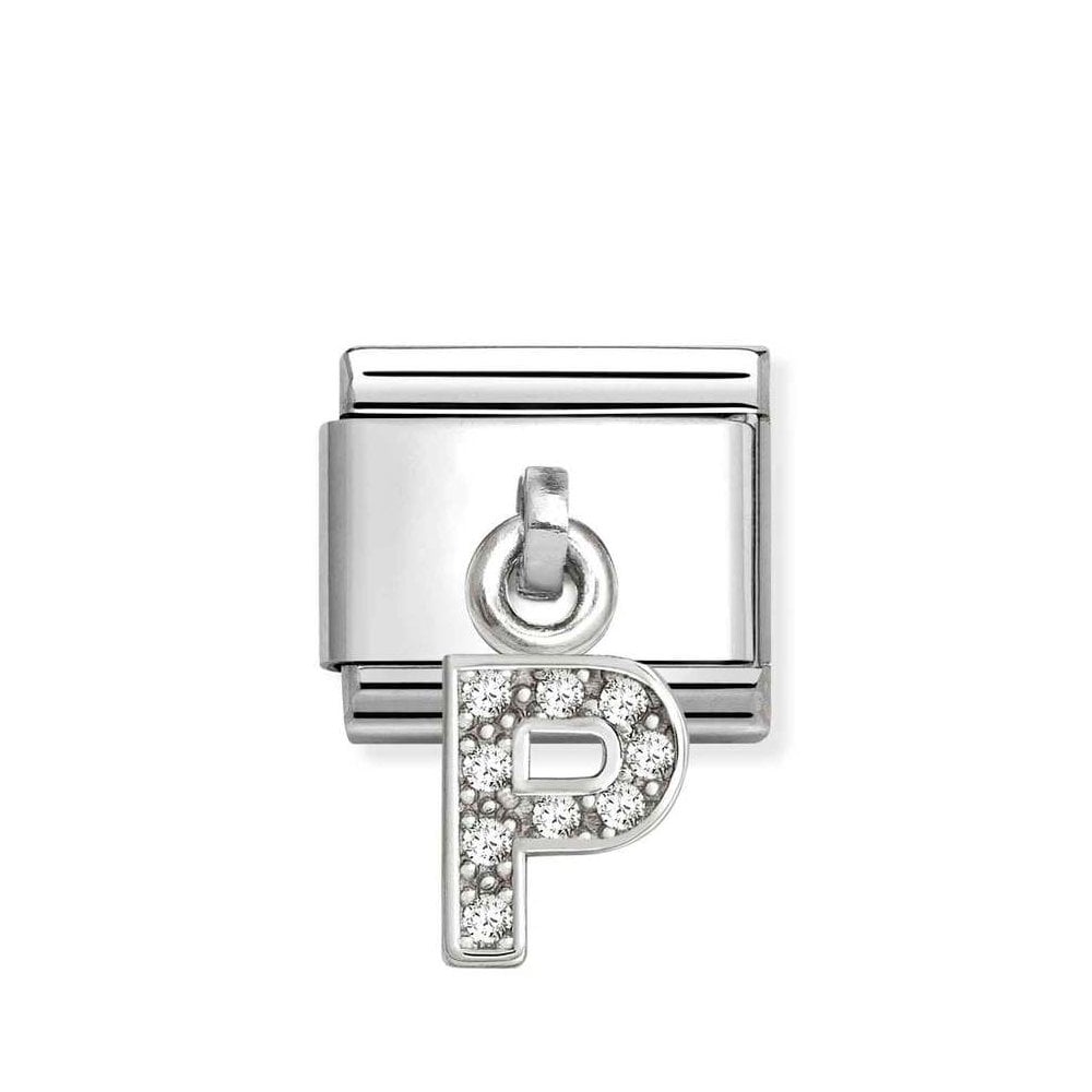 Composable Classic Link Letter P Pendant In Silver And Stones