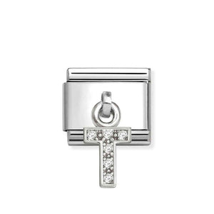 Composable Classic Link Letter T Pendant In Silver And Stones