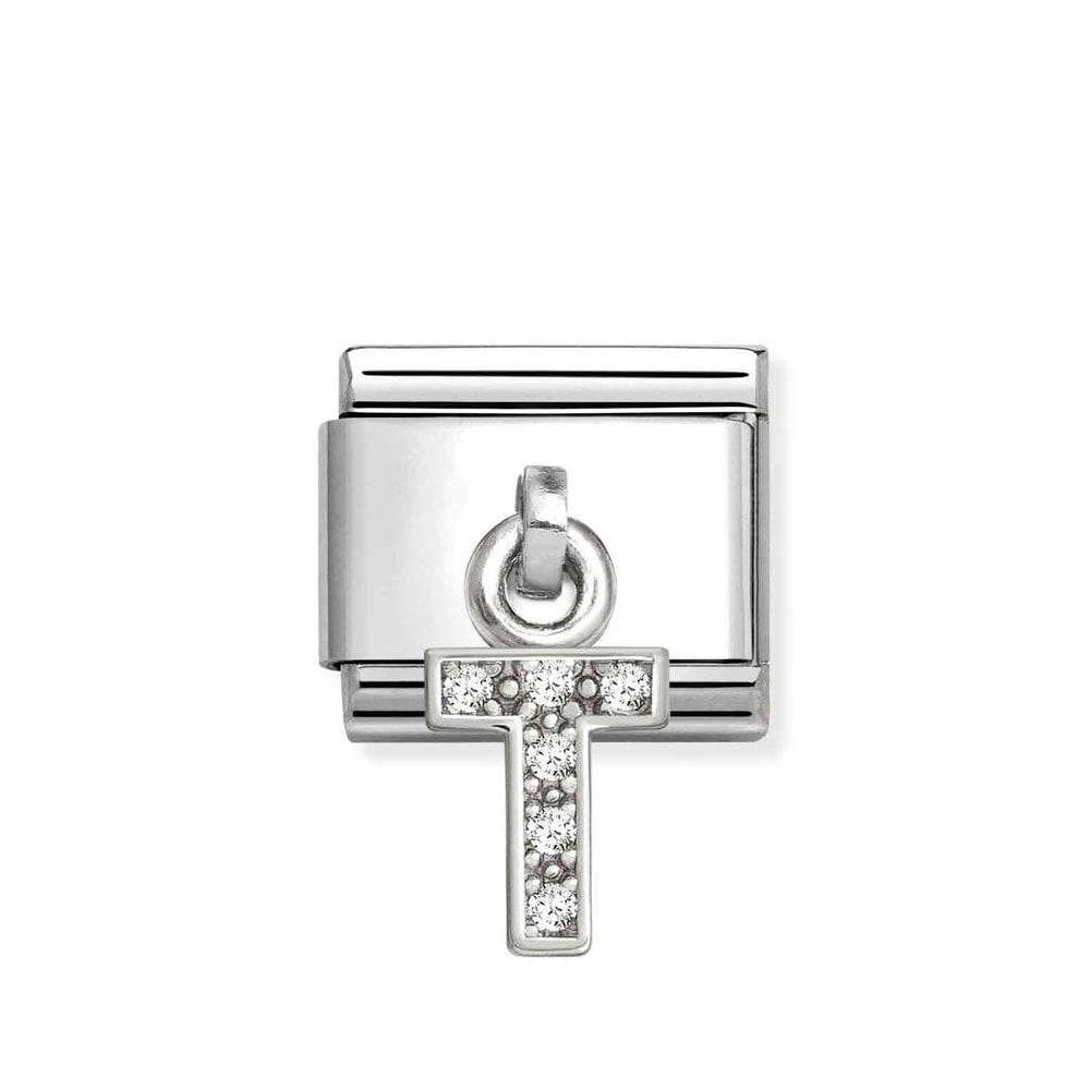 Composable Classic Link Letter T Pendant In Silver And Stones