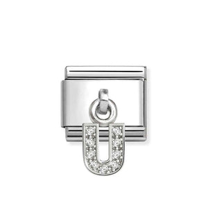 Composable Classic Link Letter U Pendant In Silver And Stones