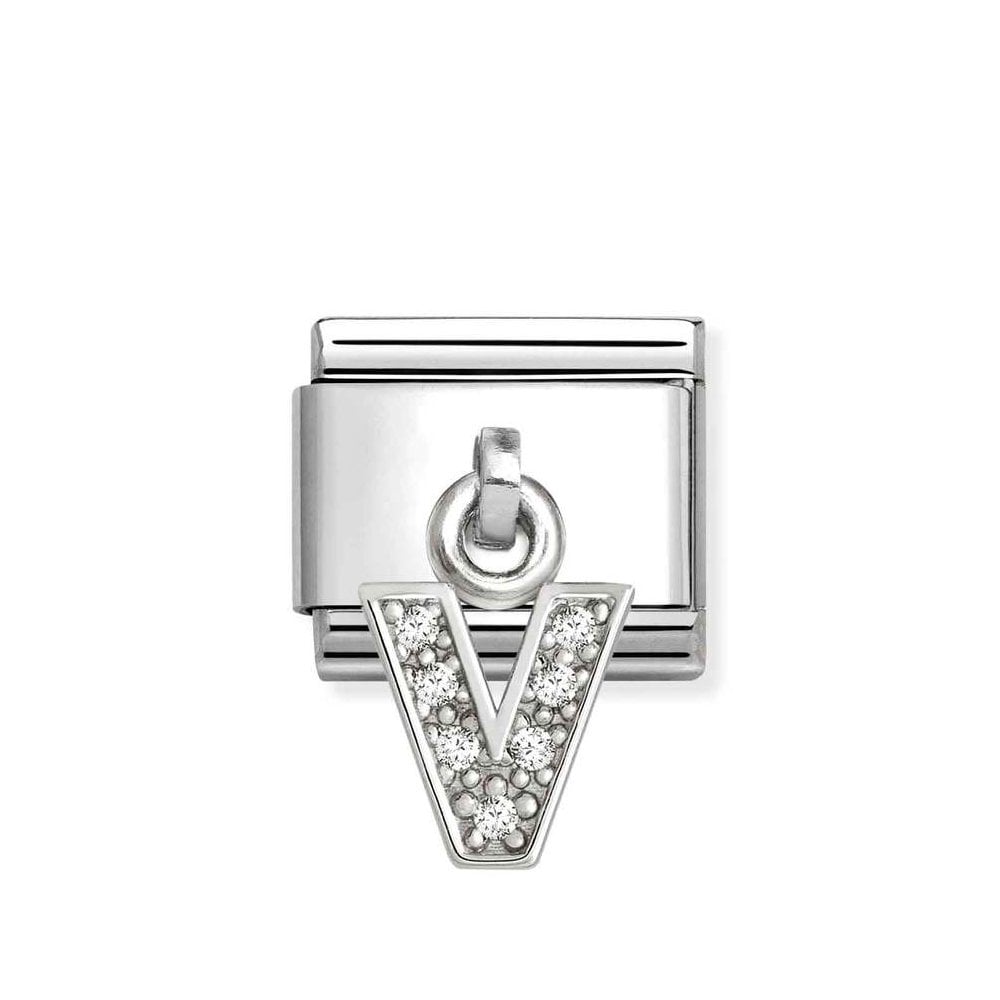 Composable Classic Link Letter V Pendant In Silver And Stones
