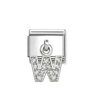 Composable Classic Link Letter W Pendant In Silver And Stones