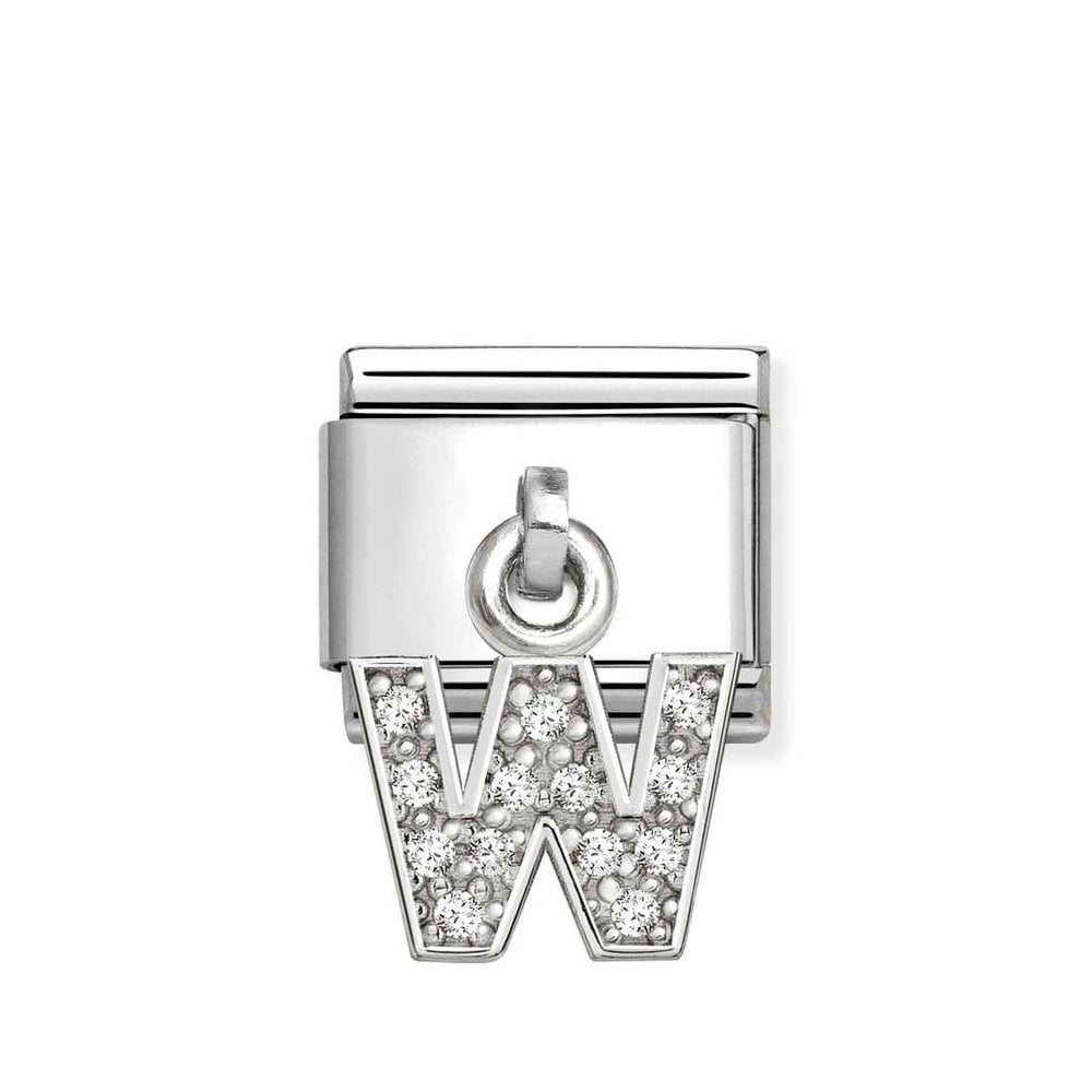 Composable Classic Link Letter W Pendant In Silver And Stones