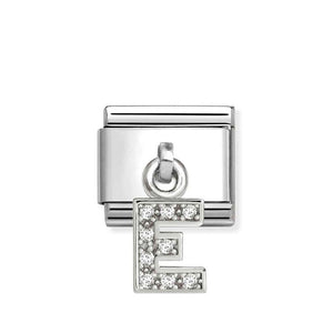 Composable Classic Link Letter E Pendant In Silver And Stones
