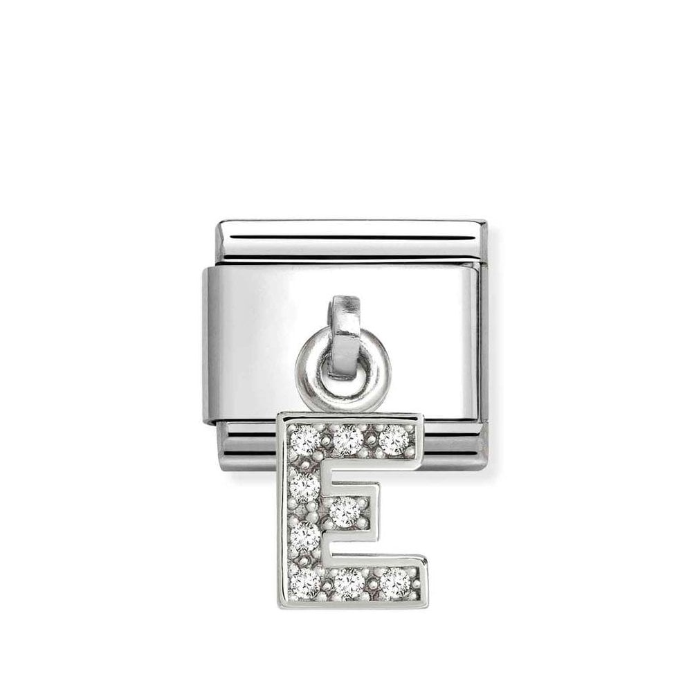Composable Classic Link Letter E Pendant In Silver And Stones